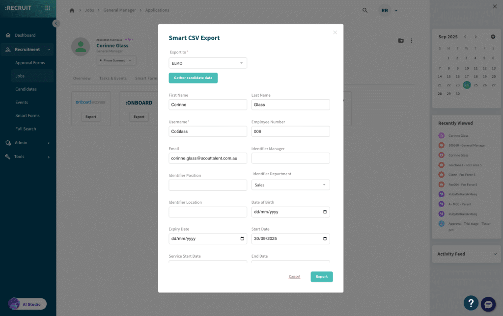 Export individual users via CSV